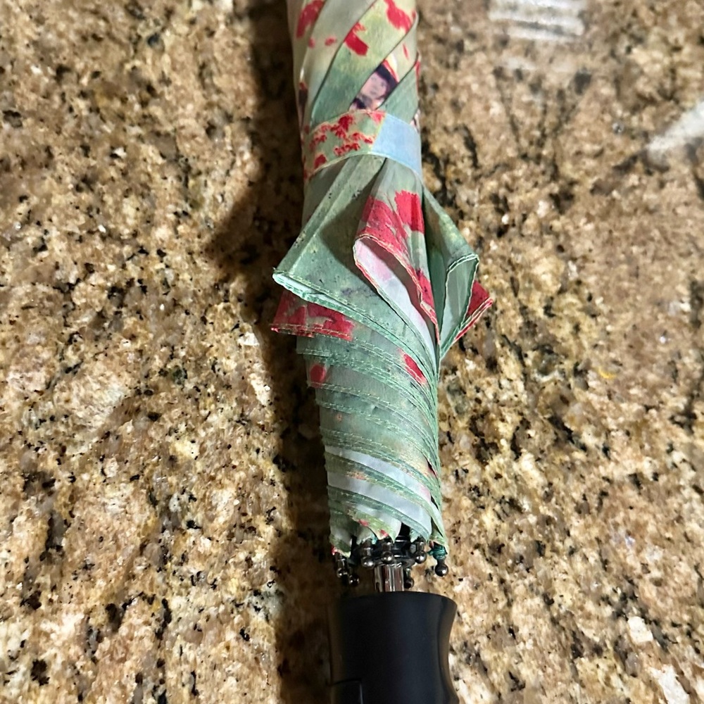 Monet Poppy field Floral Umbrella with Red and Green Design 16” long